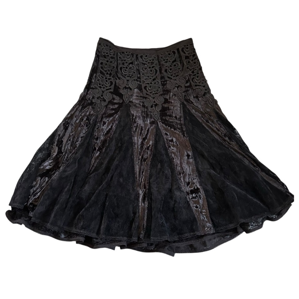 Vintage 90s Goth Black Velvet Lace Panel Skirt Gothic Witchy Whimsigoth Size 11